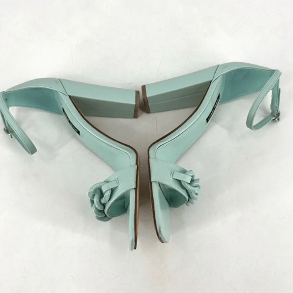 NWOT Nine West Womens Mindful Chain Square‎ Toe Heeled Sandals Mint Green Size 8 - Picture 4 of 12